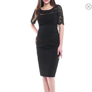 Kimi + Kai Lace Trim Ruched Maternity Dress